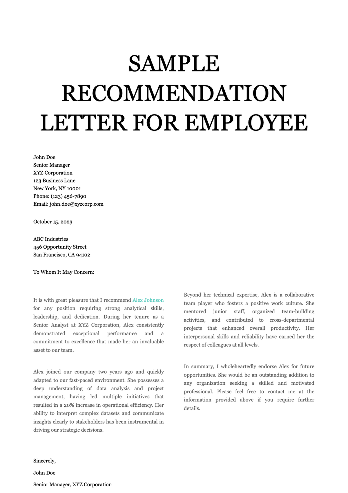 Sample employee recommendation letter with colorful geometric design_variant_2